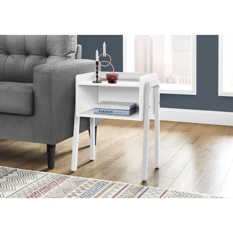 Industrial White Storage Cubby Accent Table
