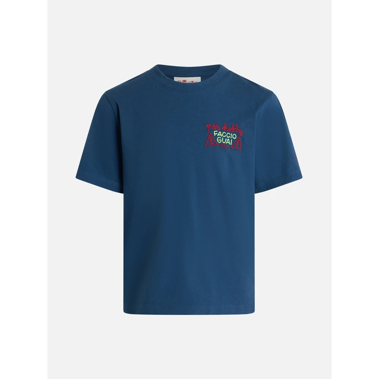 Mc2 Saint Barth Boy Cotton Jersey T-Shirt Portofino Jr With Per Hobby Faccio Guai Embroidery Insulti Luminosi Special Edition Blue