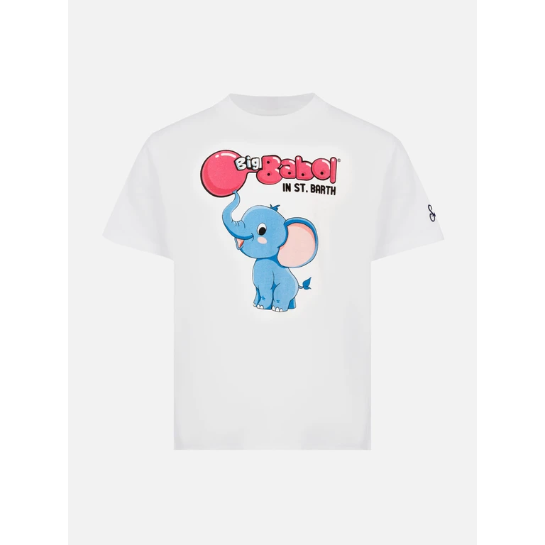 Mc2 Saint Barth Cotton T-Shirt With Big Babol Elephant Print Special Edition White