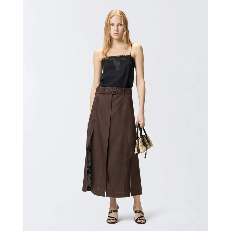 Pinko - Vestido midi de lino con top de encaje