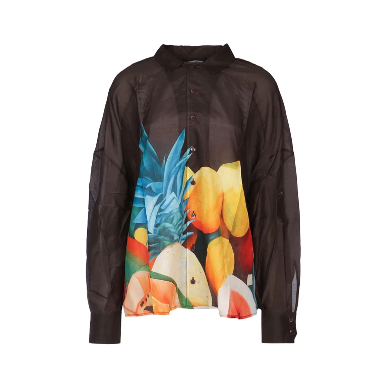 Donde Esteban Salpicon Long Sleeve Silk Shirt Brownmulti Camicie - Women