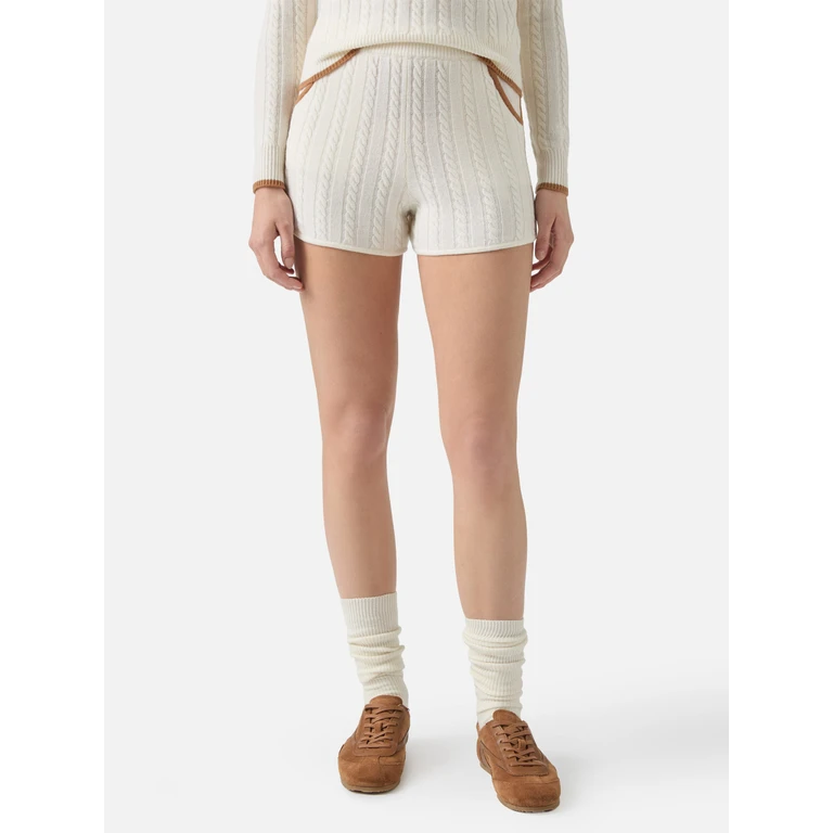Mc2 Saint Barth Azure Cable-Knit Shorts Pure White Wool Pant - Women