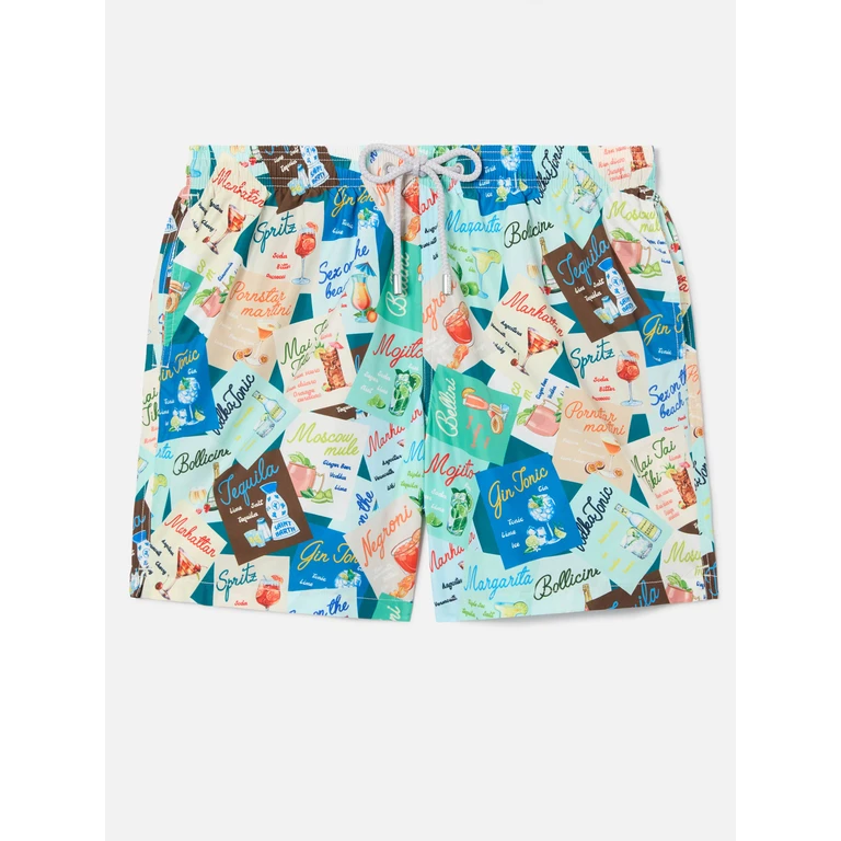 Mc2 Saint Barth Multicolor Lighting Swim Shorts With All-Over Cocktail Print __single__ Swimshort - Men