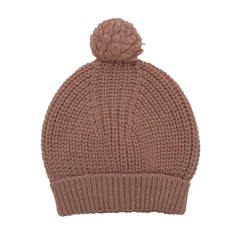 One More In The Family Pom-Pom Beanie Pink Merino Wool Acrylic Hat