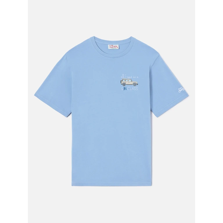 Mc2 Saint Barth Dusty Light Blue Portofino T-Shirt With All I Need Is A G-Class Embroidery - Men