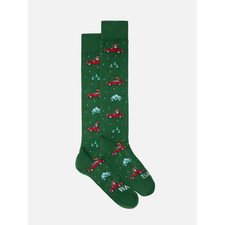 Mc2 Saint Barth Sox Socks Cotton Blend With Santa Claus Jacquard Green - Unisex