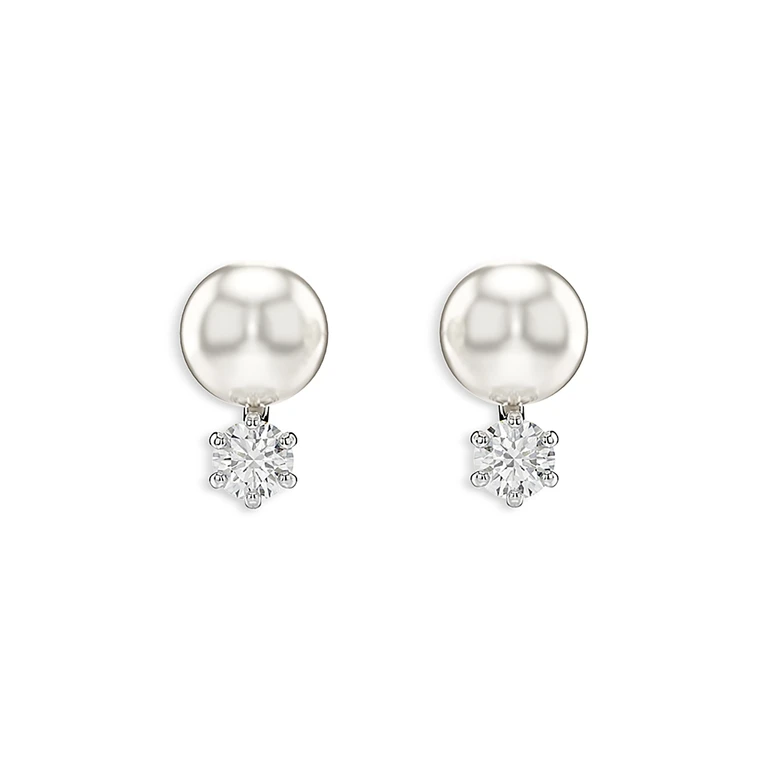 Swarovski Matrix Crystal & Imitation Pearl Stud Earrings in Rhodium Plated