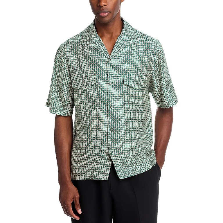 Simkhai Clarke Printed Short Sleeve Silk Camp Shirt