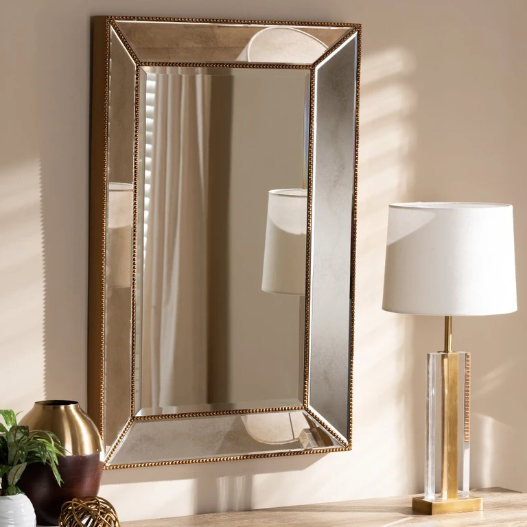 Contemporary Gold Finished Rectangular Accent Wall Mirror - Lamar