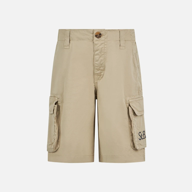 Mc2 Saint Barth Boy Beige Cotton Cargo Shorts White Pant