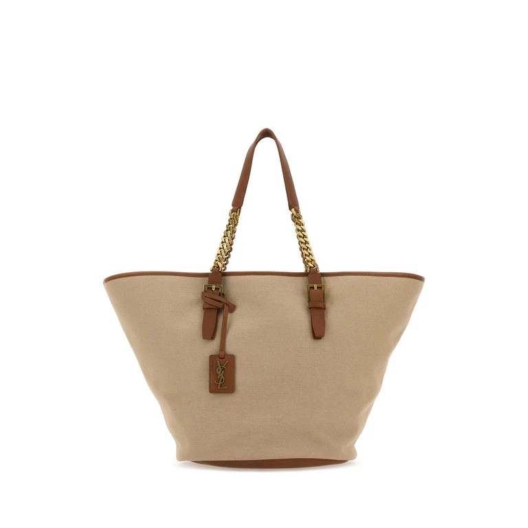 Saint Laurent Cappuccino Canvas Panier Shopping Bag Desertdustbrick Borse A Mano - Women