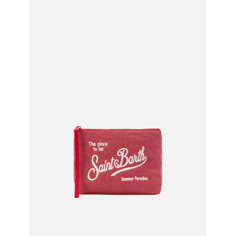 Mc2 Saint Barth Aline Brick Red Solid Linen Pouch Pochette - Unisex