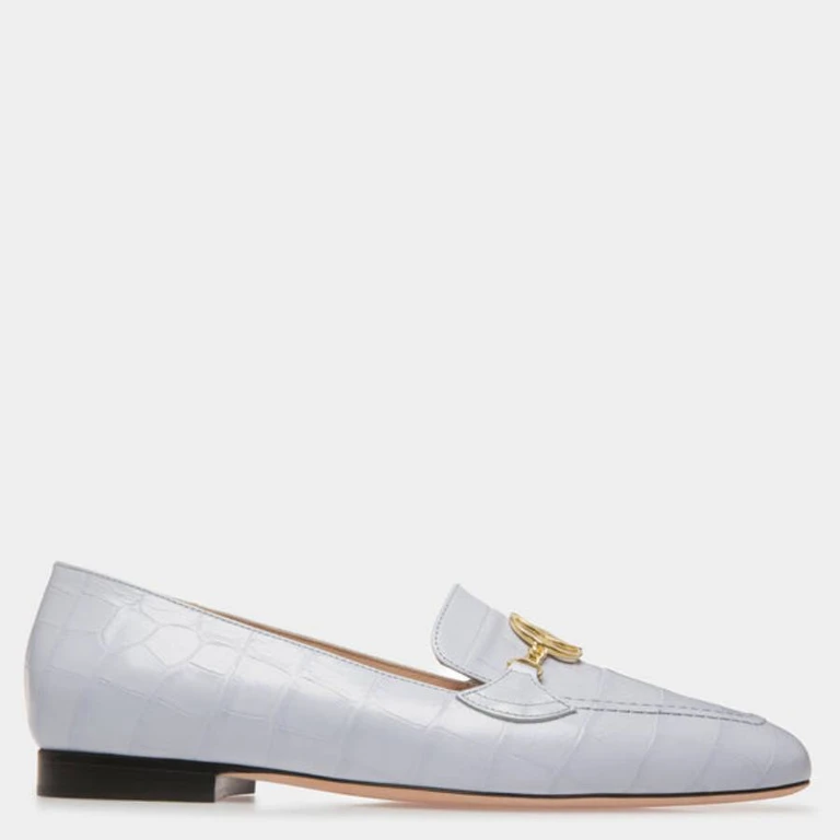 Bally Obrien Croc-Embossed Leather Loafers, Brand Size 37 ( US Size 6.5 )