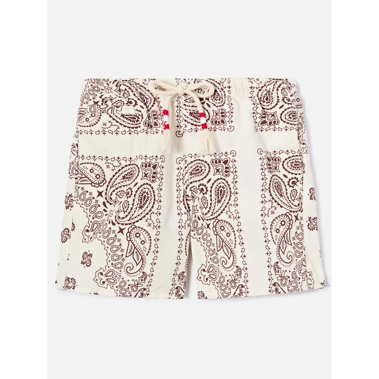 Mc2 Saint Barth Caprese Jr Swim Shorts With Ivory Bandana Print White Swimshort