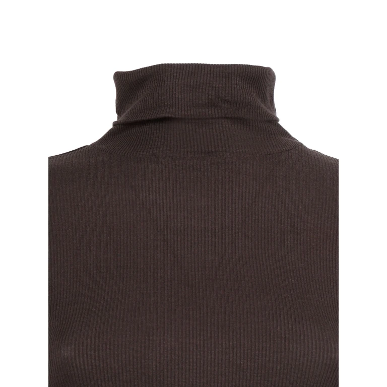 Filatures Du Lion Long Sleeve Round Neck T-Shirt Brown Lyocel Cotton Sleeves - Women