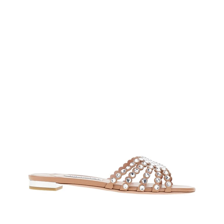 AQUAZZURA 'Tequila' nappa leather slides with crystals Woman 36