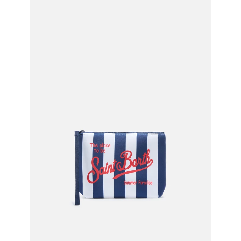 Mc2 Saint Barth Aline Scuba Pouch With Wide Blue Stripes Pochette - Unisex