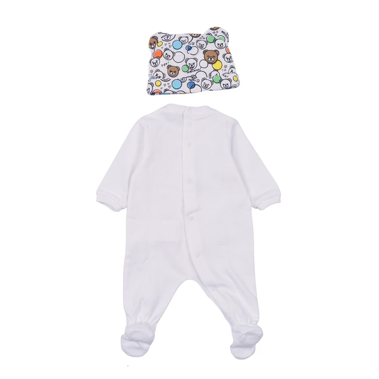 Moschino ROMPER WITH CAP White Cotton Box Regalo - Kids
