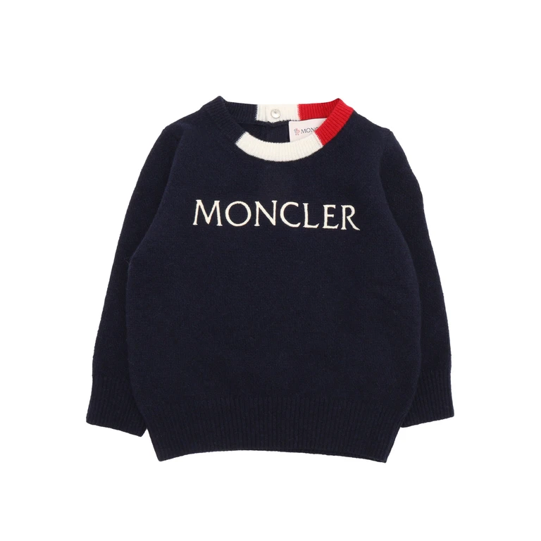 Moncler Baby Crew Neck Blue Virgin Wool Cashmere Crewneck
