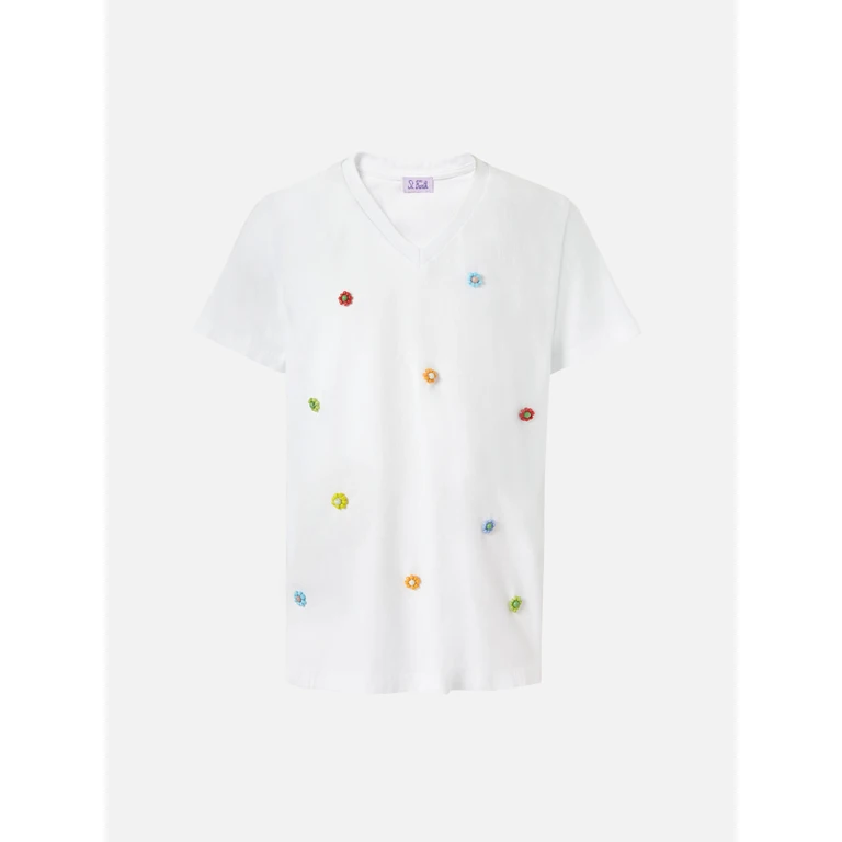 Mc2 Saint Barth Cotton T-Shirt Bessy Jr With Beads Embellishment White