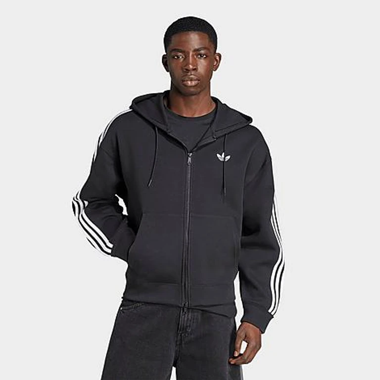 adidas Originals adicolor Spacer 超大款全拉链连帽衫 黑色