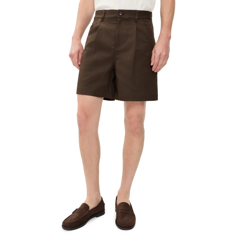 Aaron Levine Cotton Linen Pleated Shorts 7 Brown 34