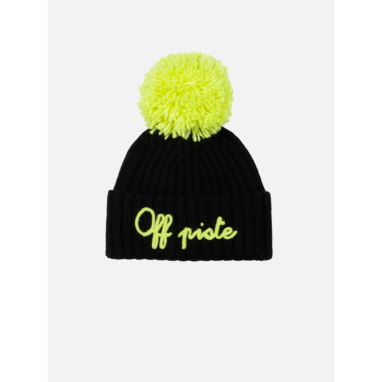 Mc2 Saint Barth Boy Blue Hat Wengen With Pompon And Embroidery Off Piste Black - Unisex