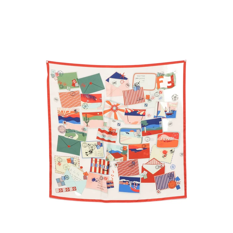Fendi Postcard-print Silk Scarf