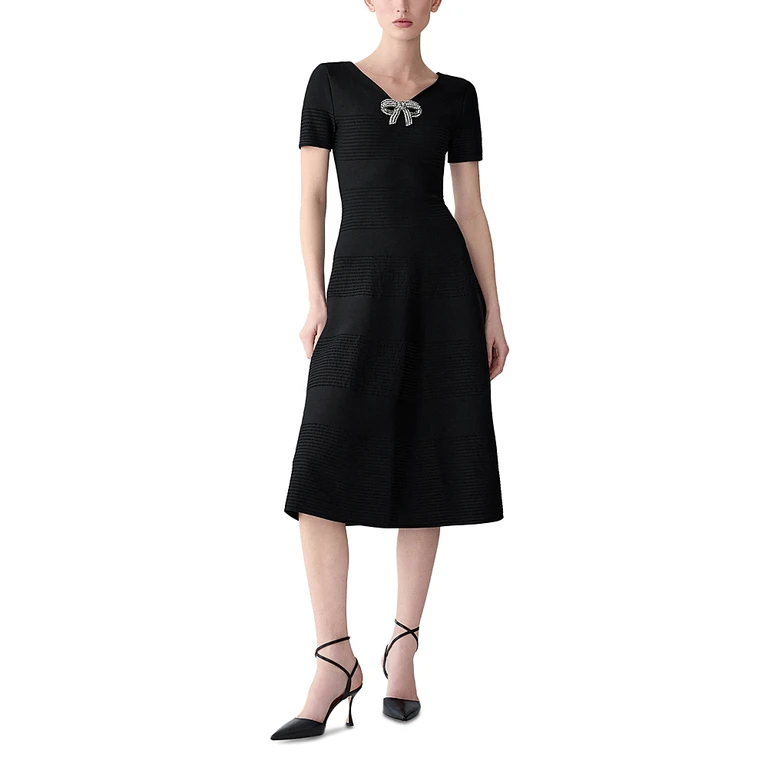 Carolina Herrera Embellished V Neck Flare Dress