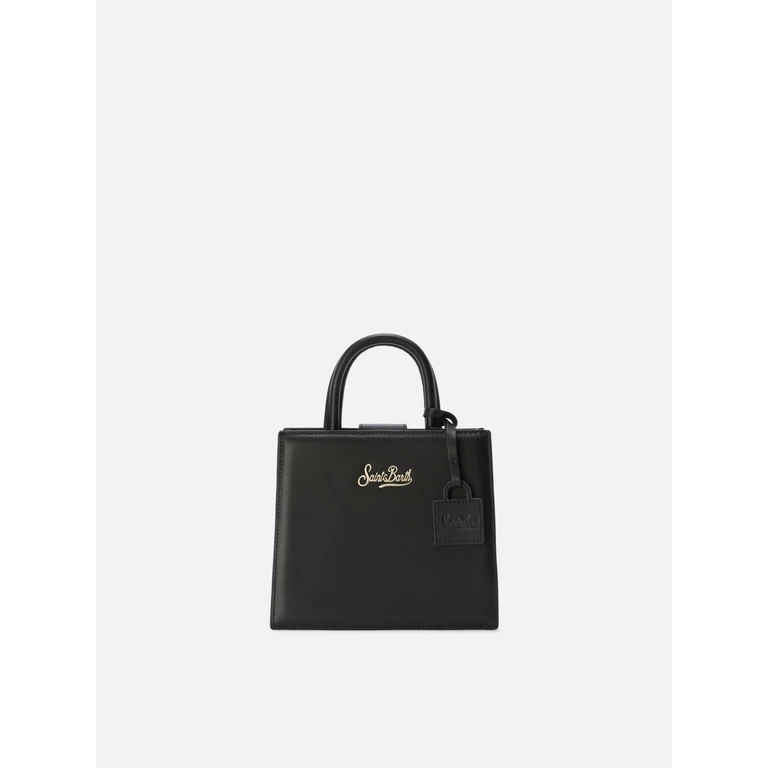 Mc2 Saint Barth Structured Shop Mini Bag In Black Smooth Leather With Metal Tag __single__ - Unisex
