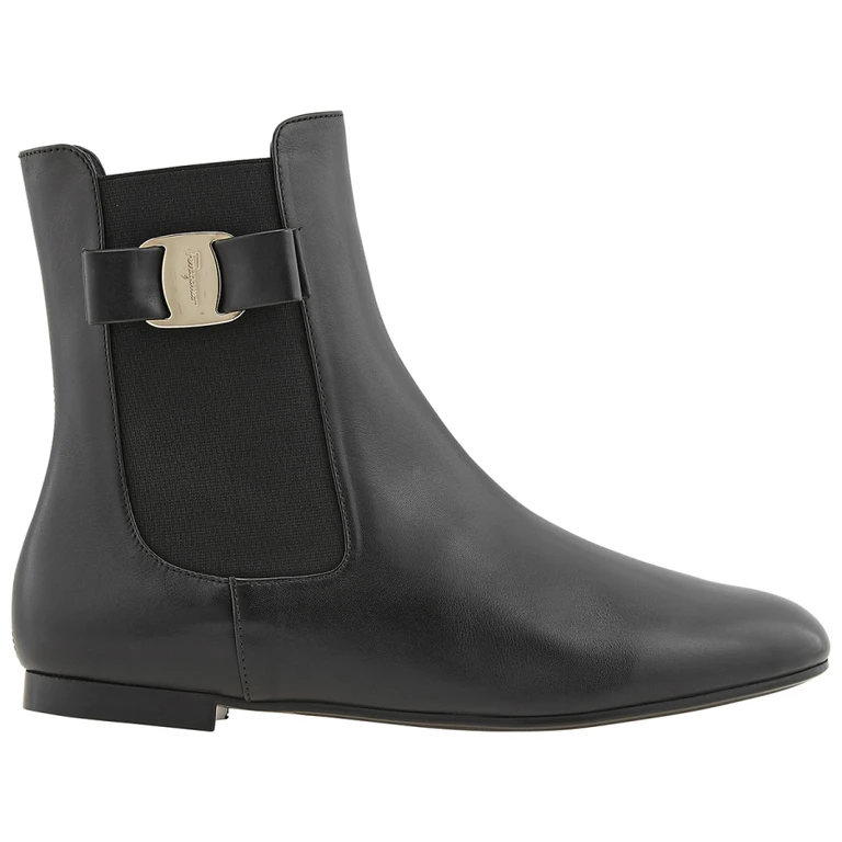 Salvatore Ferragamo Ladies Black Leather Vara Bow Chelsea Boots