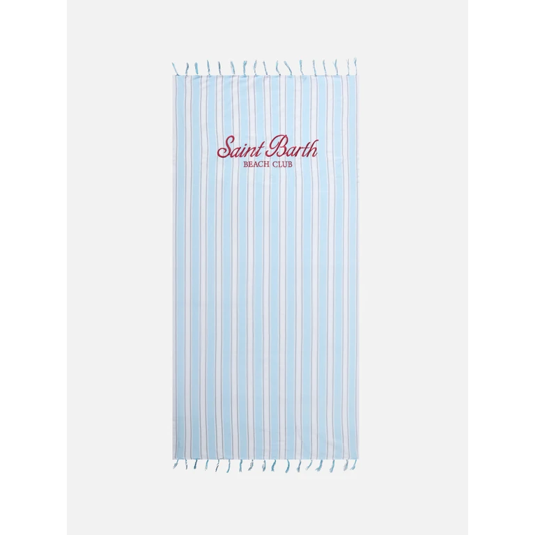 Mc2 Saint Barth Foutas Lightbeach Towel With Light Blue And White Stripes Embroidered Logo - Unisex