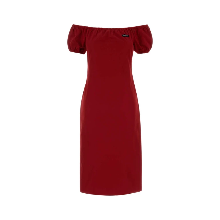 Miu Miu Red Poplin Dress Rosso Exterior: Cotton Abiti - Women