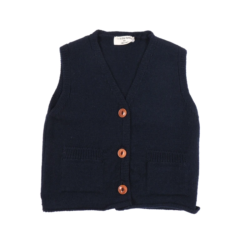 One More In The Family Vest Blue Merino Wool Acetate - Kids