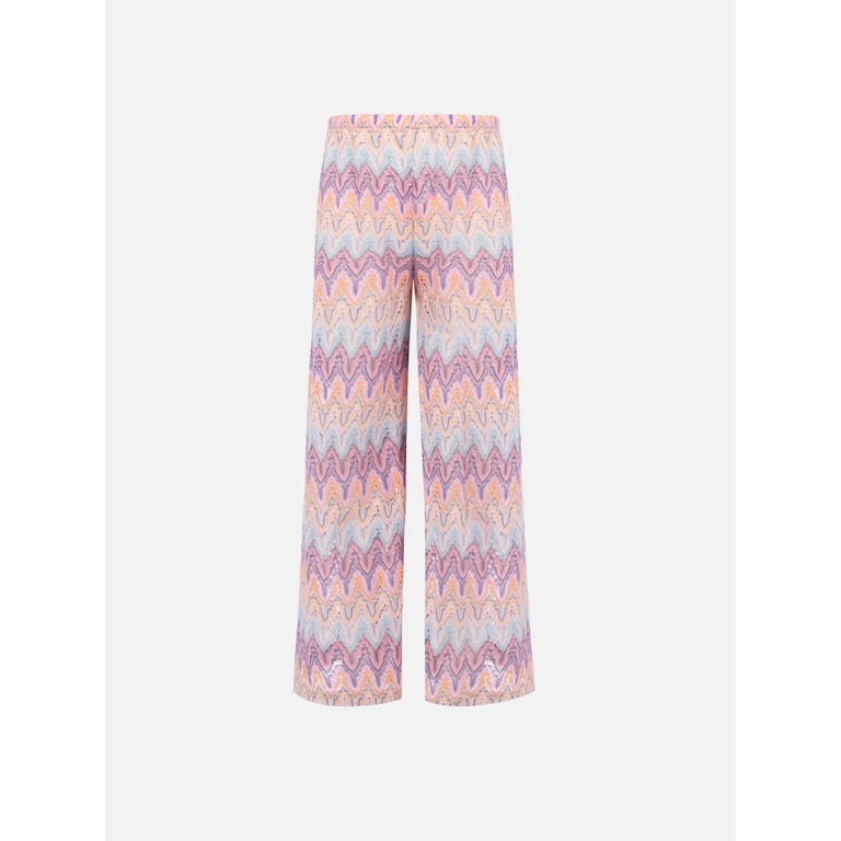 Mc2 Saint Barth Amalia Jr Raschel Knit Wide-Leg Pink Trousers Pant
