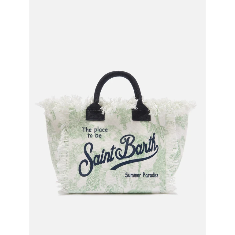 Mc2 Saint Barth Colette Canvas Bag With Green Toile De Jouy Print - Unisex