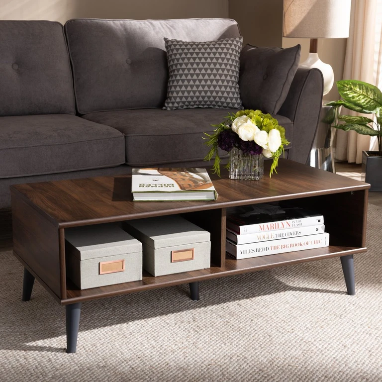 Mid Century Modern Brown and Gray Wood Coffee Table