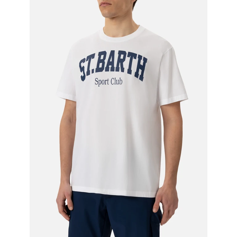 Mc2 Saint Barth Organic Cotton T-Shirt With St. Barth Sport Club Print White - Men