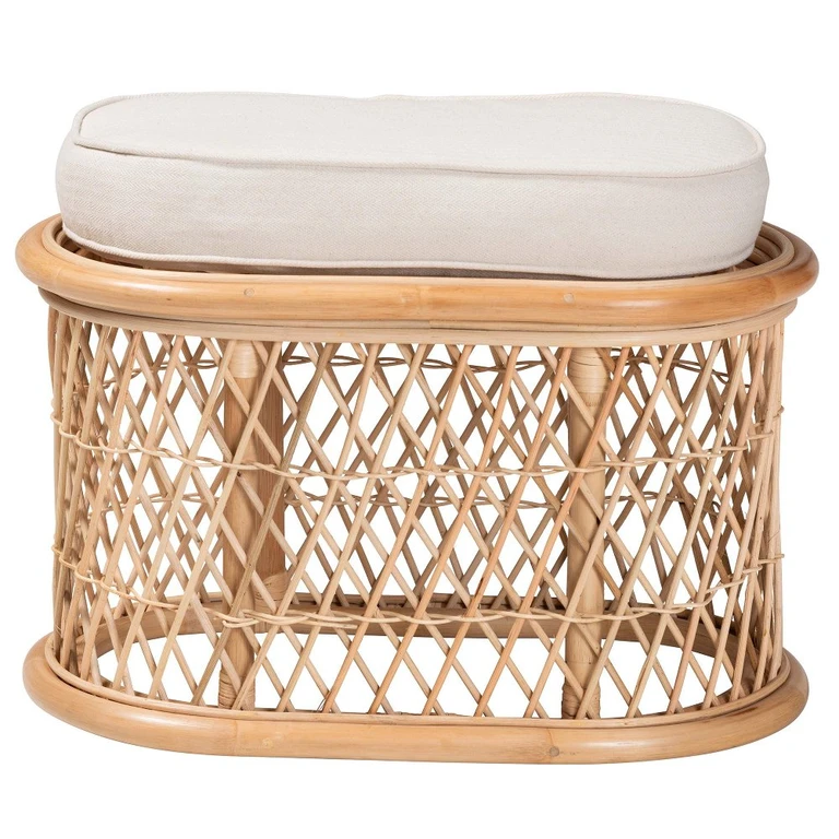 Ladonna Light Brown and White Ottoman Footstool