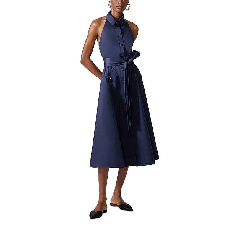 Carolina Herrera Collared Halter Midi Dress