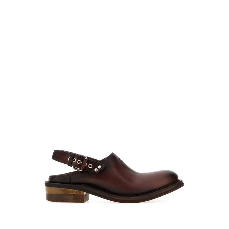 Miu Miu Chocolate Leather Foule Slippers Caffe Sandali - Women