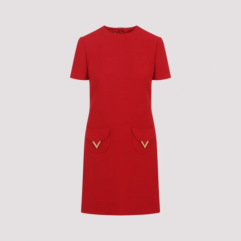 Valentino Wool Mini Dress Red Virgin Silk - Women