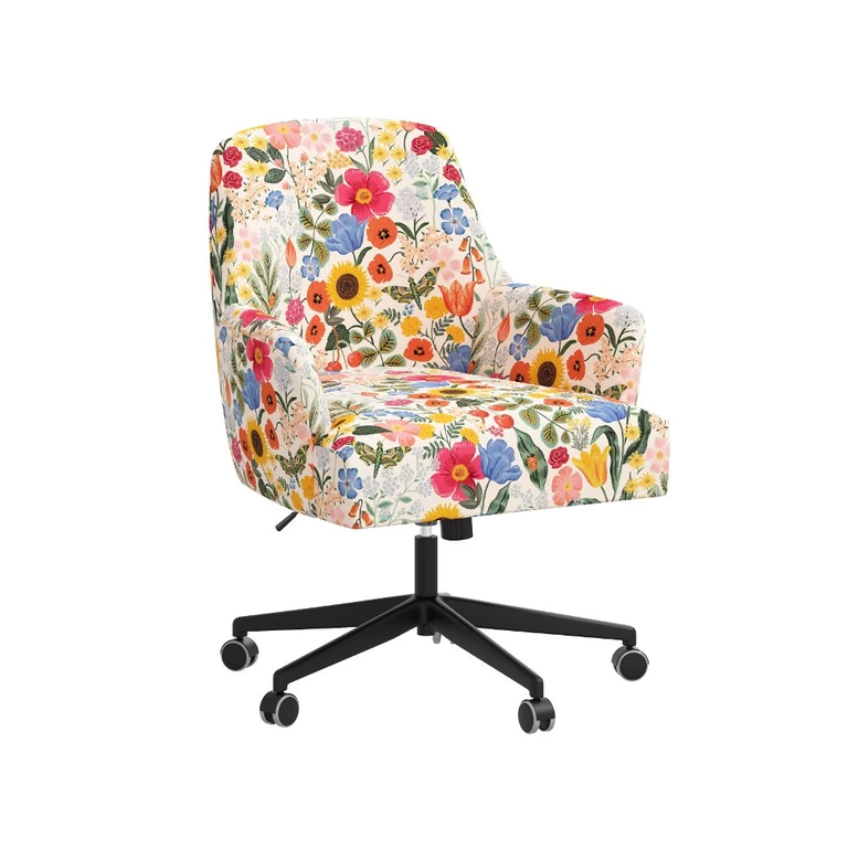 Rifle Paper Co Yvette Blossom Blush Office Chair with Black Base