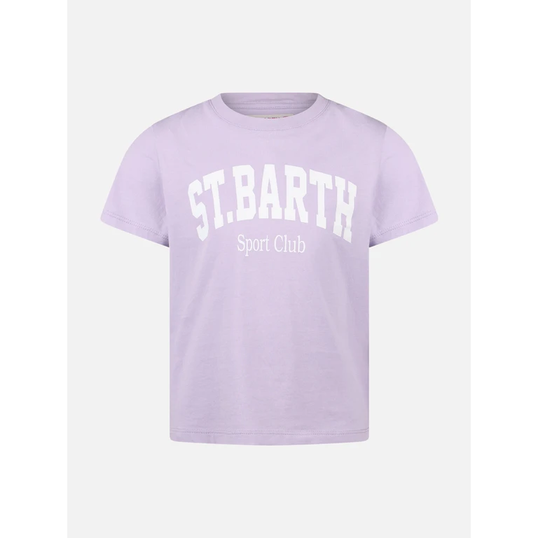 Mc2 Saint Barth Girl Cotton Jersey Crewneck T-Shirt Elly With St. Barth Print Pink