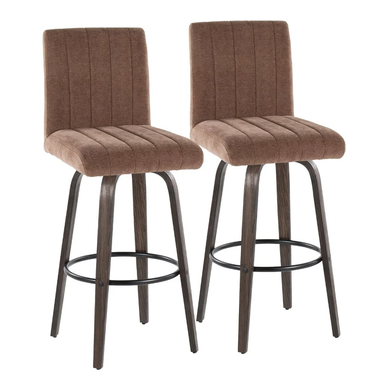 Hank 30" Brown and Walnut Swivel Barstools - Set of 2