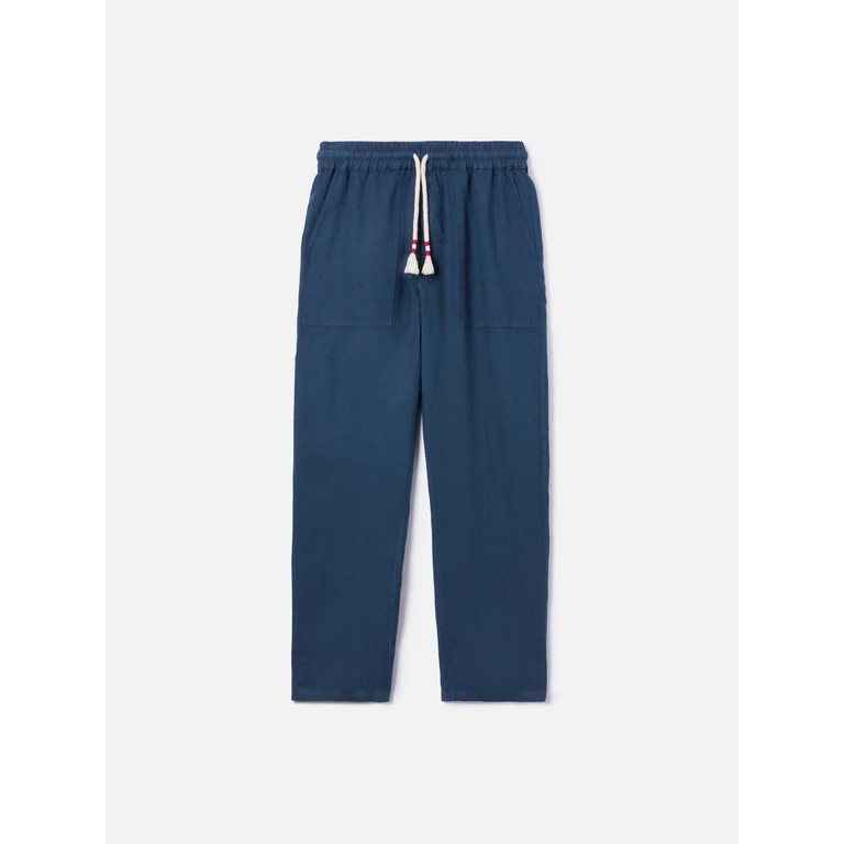 Mc2 Saint Barth Navy Blue Linen Pants Calais With Drawstring - Men