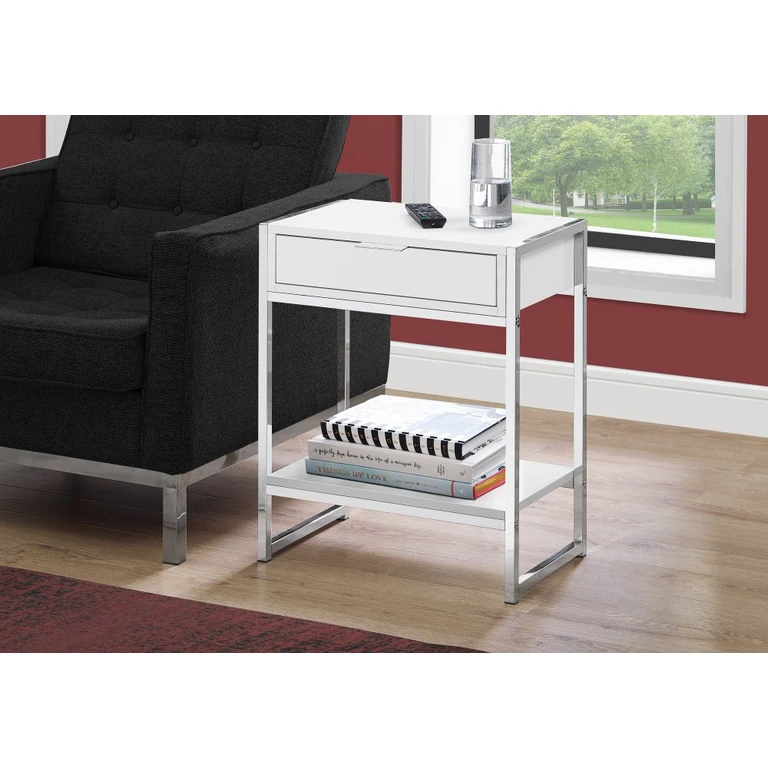 White and Chrome Metal End Table