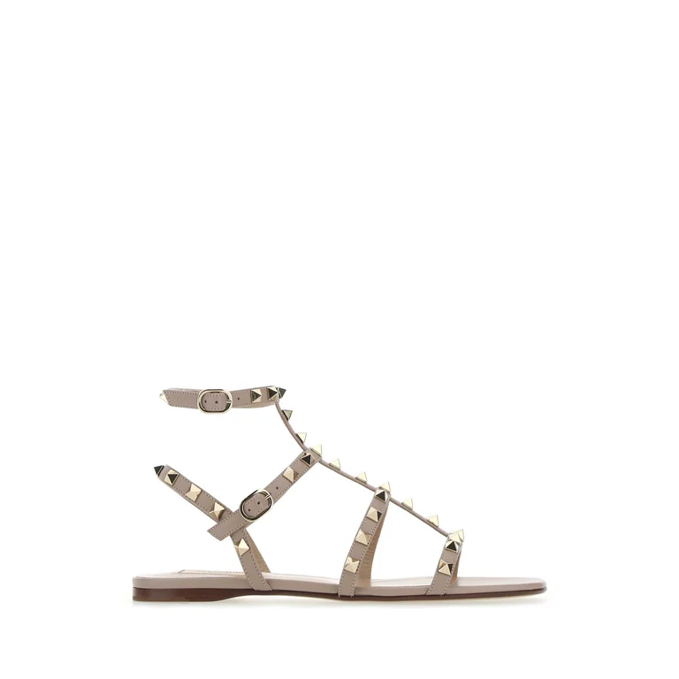 Valentino Garavani Antiqued Pink Leather Rockstud Sandals Poudre Sandali - Women