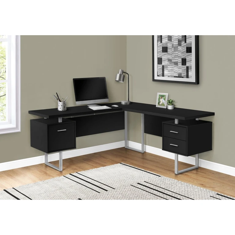 Karner Black and Silver L-Shaped Desk