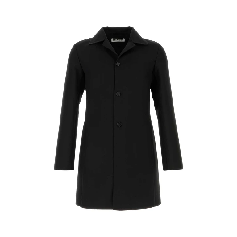 Jil Sander J21aa0206j40326 001 Black Exterior: Virgin Wool Silk Cappotti